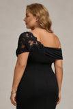 Mermaid Black Appliqued Asymmetrical Plus Size Mother of the Bride Dress