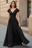 Black A-Line Ruched Mum of the Bride Dress
