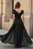 Black A-Line Ruched Mum of the Bride Dress
