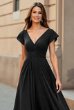 Black A-Line Ruched Mum of the Bride Dress