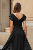 Black A-Line Ruched Mum of the Bride Dress