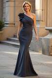 One Shoulder Mermaid Black Long Evening Dress