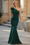 One Shoulder Mermaid Black Long Evening Dress