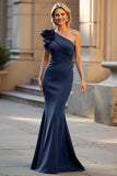One Shoulder Mermaid Black Long Evening Dress