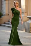 One Shoulder Mermaid Black Long Evening Dress