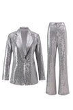 Silver Sequin Notched Lapel 2 Pieces Prom Suits