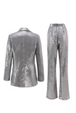Silver Sequin Notched Lapel 2 Pieces Prom Suits
