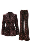 Sparkly Peaked Lapel 2 Piece Coffee Prom Suits with Sash