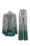 Sparkly Silver and Peacock Slim Fit 2-Piece Prom Suits