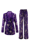 Purple Notched Lapel Single Breasted 2 Piece Prom Suits with Sash