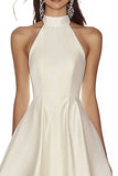 A Line Ivory High Neck Engagement Dress