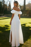 Off The Shoulder A Line Ivory Engagement Dress with Slit