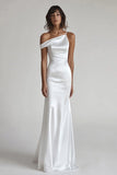 Mermaid Ivory Asymmetrical Neck Engagement Dress