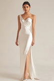 Ivory One Shoulder Sheath Engagement Dress with Slit