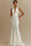 Ivory Mermaid V-Neck Long Engagement Dress