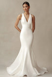 Ivory Mermaid V-Neck Long Wedding Dress