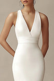 Ivory Mermaid V-Neck Long Wedding Dress