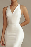 Ivory Mermaid V-Neck Satin Engagement Dress