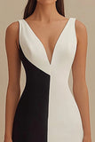 Black and White Sheath Long Satin Formal Dress