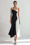Black and white Chiffon Sheath Spaghetti Straps Long Formal Dress