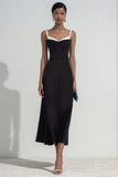 Black and white Long Chiffon Sheath Spaghetti Straps Formal Dress