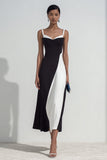 Black and white Simple Sheath Spaghetti Straps Long Formal Dress
