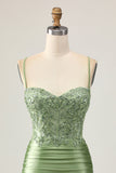 Bodycon Sequins Ruched Sage Green Short Prom Dress