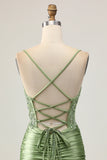 Bodycon Sequins Ruched Sage Green Short Prom Dress