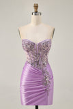 Sparkly Grey Green Bodycon Strapless Short Prom Dress with Lace Up Back