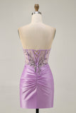 Sparkly Grey Green Bodycon Strapless Short Prom Dress with Lace Up Back