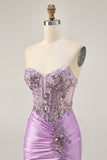 Sparkly Grey Green Bodycon Strapless Short Prom Dress with Lace Up Back