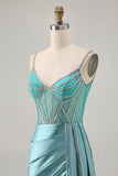 Sparkly Green Satin Bodycon Beaded Short Prom Dress with Streamer