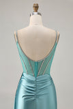 Sparkly Green Satin Bodycon Beaded Short Prom Dress with Streamer