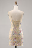 Apricot Bodycon Sequins Short Prom Dress with Embroidery
