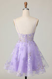 Sparkly Purple A-Line Short Prom Dress with Appliques