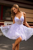 Sparkly Purple A-Line Short Prom Dress with Appliques