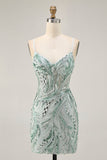 Sparkly Green Bodycon Sequins Short Prom Dress with Lace Up Back