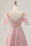 Blush A-Line Cold Shoulder Floral Short Prom Dress with Appliques