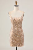 Champagne Bodycon Mini Prom Dress Dress with Sequins