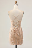 Champagne Bodycon Mini Prom Dress Dress with Sequins