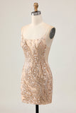 Sparkly Champagne Sequins Bodycon Short Prom Dress with Beading