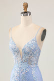 Light Blue Bodycon Floral Sequins Short Prom Dress with Appliques