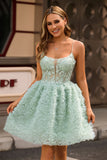 Sage Green A-Line Corset Short Prom Dress with Appliques