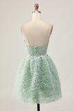 Sage Green A-Line Spaghetti Straps Corset Mini Prom Dress with Appliques
