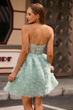 Sage Green A-Line Spaghetti Straps Corset Mini Prom Dress with Appliques