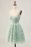 Sage Green A-Line Corset Short Prom Dress with Appliques