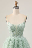 Sage Green A-Line Corset Short Prom Dress with Appliques