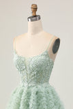 Sage Green A-Line Corset Short Prom Dress with Appliques