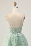 Sage Green A-Line Corset Short Prom Dress with Appliques