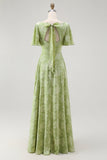 A Line Sage Green Floral Jacquard Flutter Sleeves Maxi Dress with Bow Back